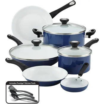 Набор керамических кастрюль и сковородок PURECOOK с антипригарным покрытием/Набор посуды, синий