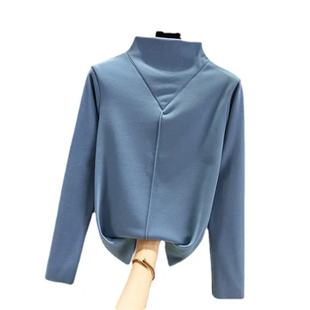 Женский теплый бархатный пуловер с длинными рукавами, приталенная рубашка для повседневных поездок домой