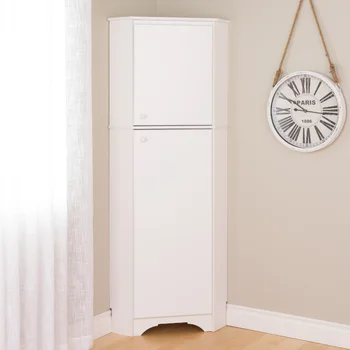 Высокий 2-дверный угловой шкаф для хранения, шириной 29 дюймов, белый