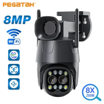 PEGATAH IP-Камера Wifi PTZ 4MP 8MP с двойным Объективом 2,8 мм-8 мм 10-кратный Зум Открытый AI Слежение за человеком Цветные Камеры Безопасности Ночного Видения