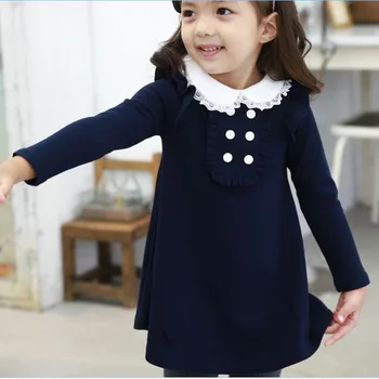 Весенне-Осенняя Хлопчатобумажная одежда в корейском стиле для девочек, Повседневное мини-платье с кукольным воротником и длинными рукавами, Детская одежда, Детская Длинная футболка