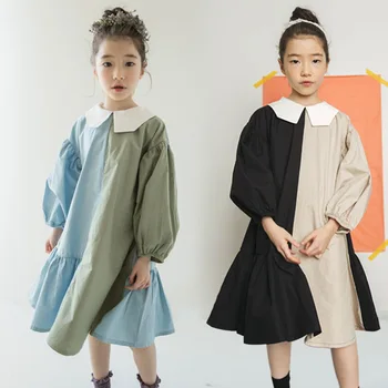 Весеннее платье для девочек-подростков, двухцветное детское хлопчатобумажное платье в стиле пэчворк, платье принцессы для малышей, платье с оборками, #3796