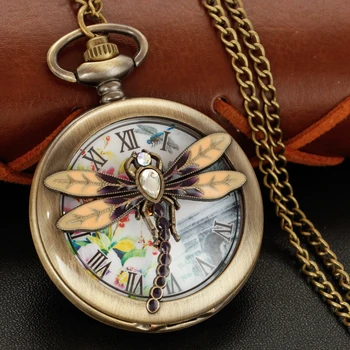 Бронзовые Изысканные кварцевые карманные часы с бриллиантами в форме насекомых, Ретро мужское и женское ожерелье, кулон, подарок