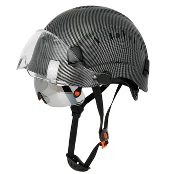 Защитный шлем CE с козырьком, встроенные очки для инженера, Каска из АБС-пластика, ANSI, Промышленная рабочая кепка с рисунком из углеродного волокна