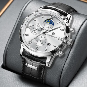 Кожаные часы Мужские часы Роскошные водонепроницаемые спортивные кварцевые наручные часы Хронограф Военные часы для мужчин Relogios Masculinos