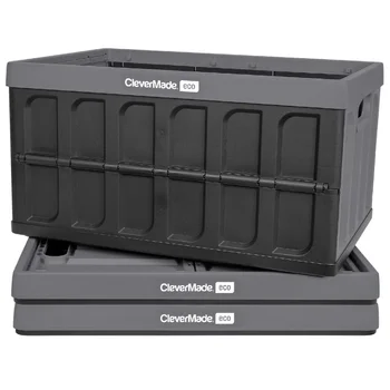 Складные контейнеры CleverMade Eco для хранения, 12 галлонов, серый камень, 3 упаковки