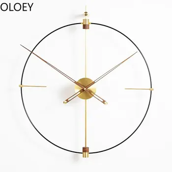 Большие Настенные часы Современный Дизайн Минималистичные Настенные часы Металлические Деревянные Бесшумные Часы для гостиной с Роскошным золотым 3D Декором