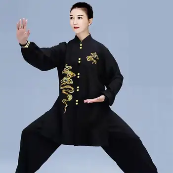 Женский костюм для гимнастики Тай-чи в китайском стиле, Хлопковая форма для боевых искусств Кунг-фу Ушу, куртка, Брюки, одежда для тренировок