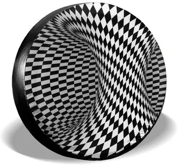 Геометрический Черно-белый Чехол для запасного колеса в шахматном порядке, Водонепроницаемый Пылезащитный Чехол для колес от Ультрафиолетового Солнца, Подходит для Прицепа RV SUV