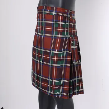 Традиционная шотландская юбка, Мужская мода, Повседневный стиль, Квадратный Шотландский Плиссированный Клетчатый килт с карманами, Средневековые штаны для Косплея