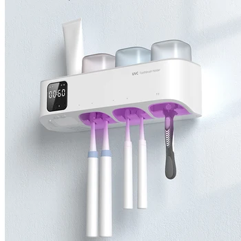 Аксессуары для ванной комнаты Настенный держатель для зубных щеток Перезаряжаемый быстросохнущий держатель для зубных щеток со светодиодным дисплеем