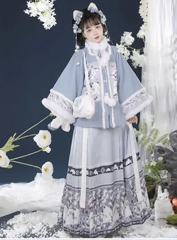 Китайское традиционное платье династии Мин hanfu Hanbok, женский наряд с длинным рукавом и цветочным принтом в виде кролика