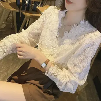 Новая Блузка, женская рубашка С Длинным рукавом, Корейский Модный топ Y2k, Роскошная Дизайнерская одежда, Пальто на Пуговицах, Свободное Кружево, Большие размеры